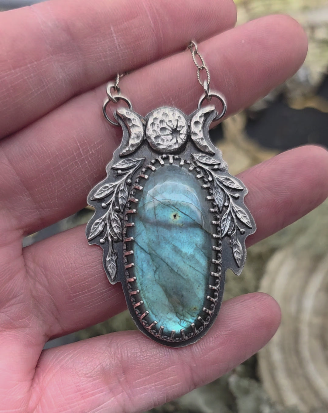Labradorite triple moon necklace