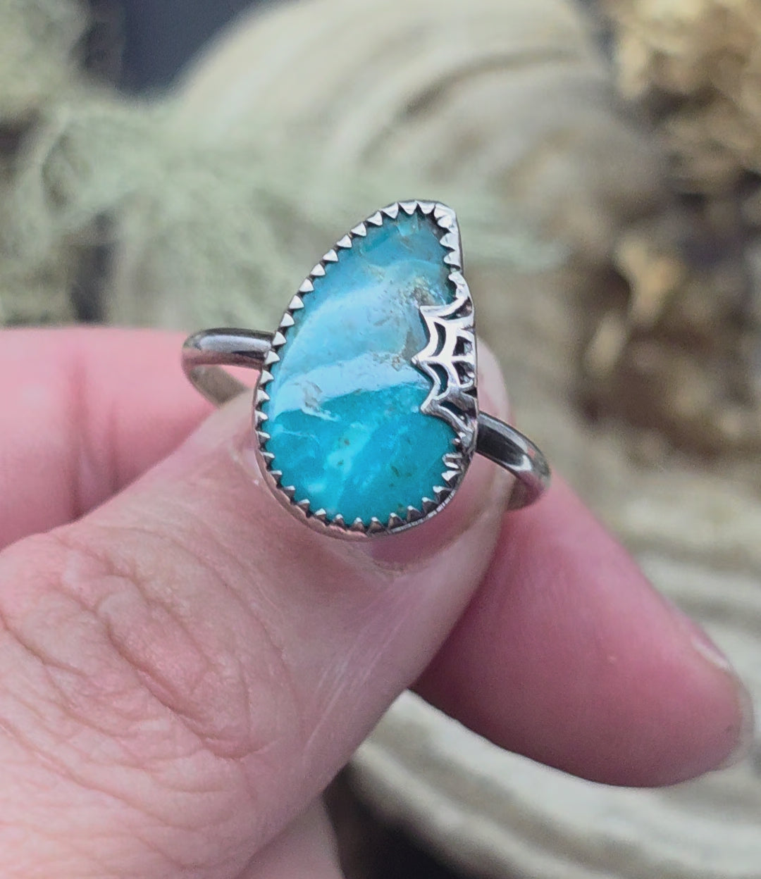 Chrysacolla spiderweb ring size 9.5