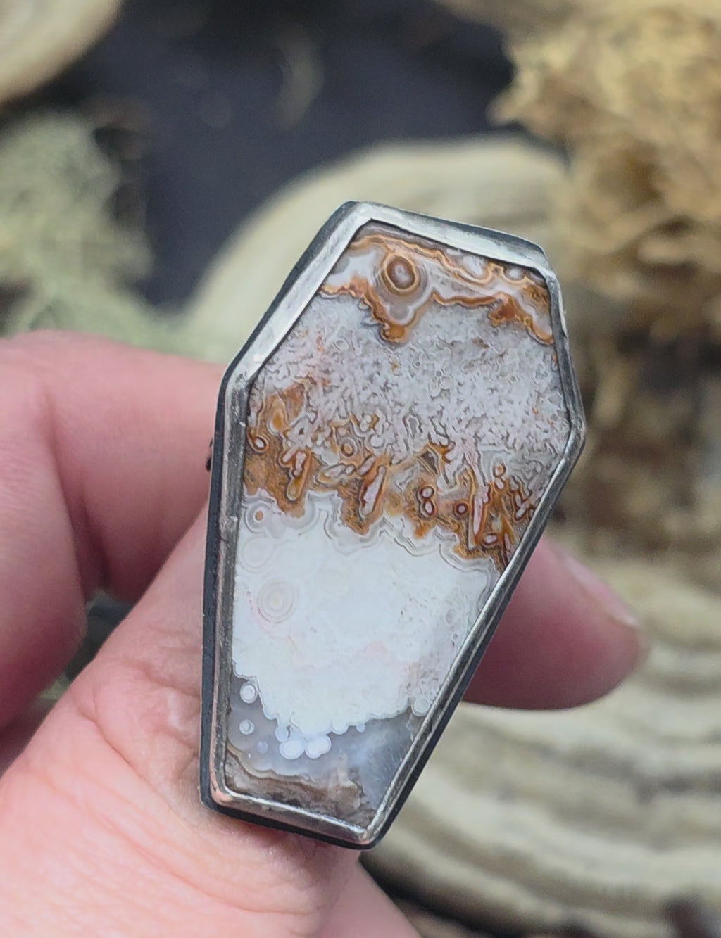 Lace agate coffin ring size 7.5