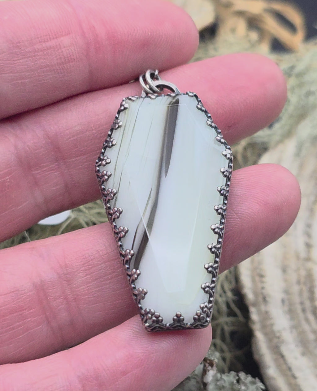 Uranium glass coffin necklace