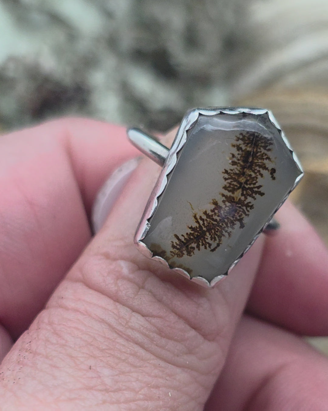 Dendritic agate coffin ring size 9