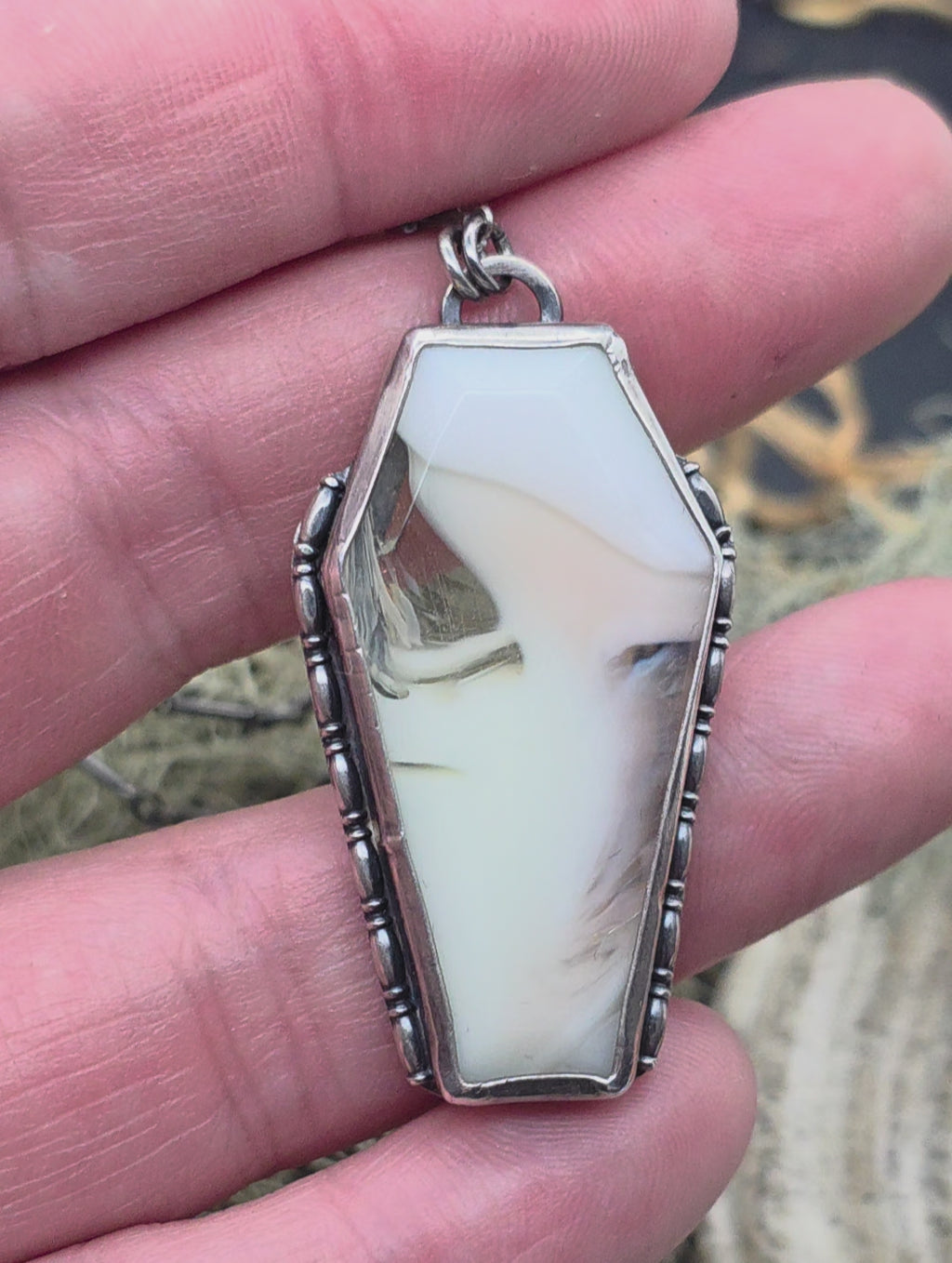 Uranium glass coffin necklace