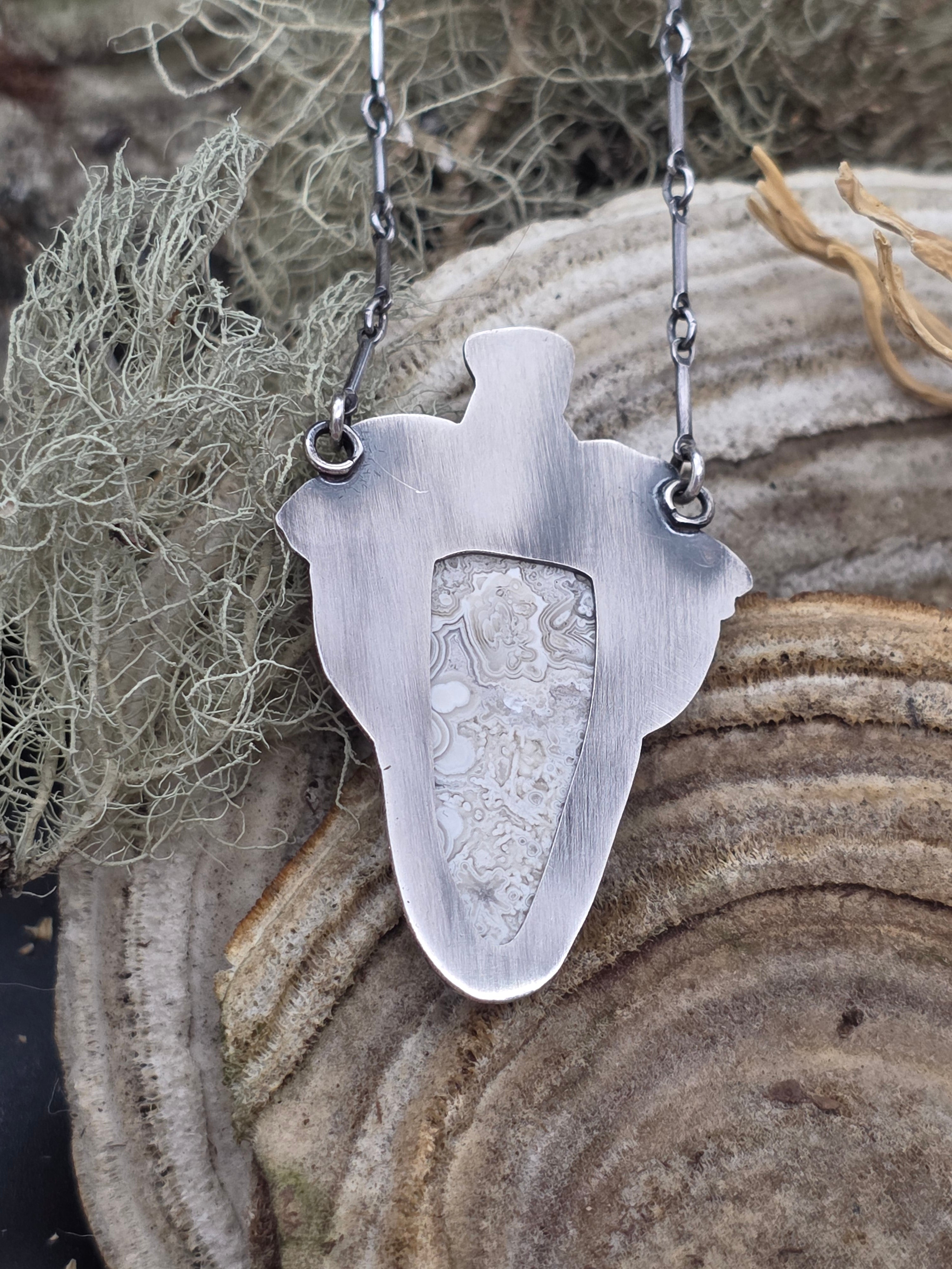 Lace agate mushroom necklace