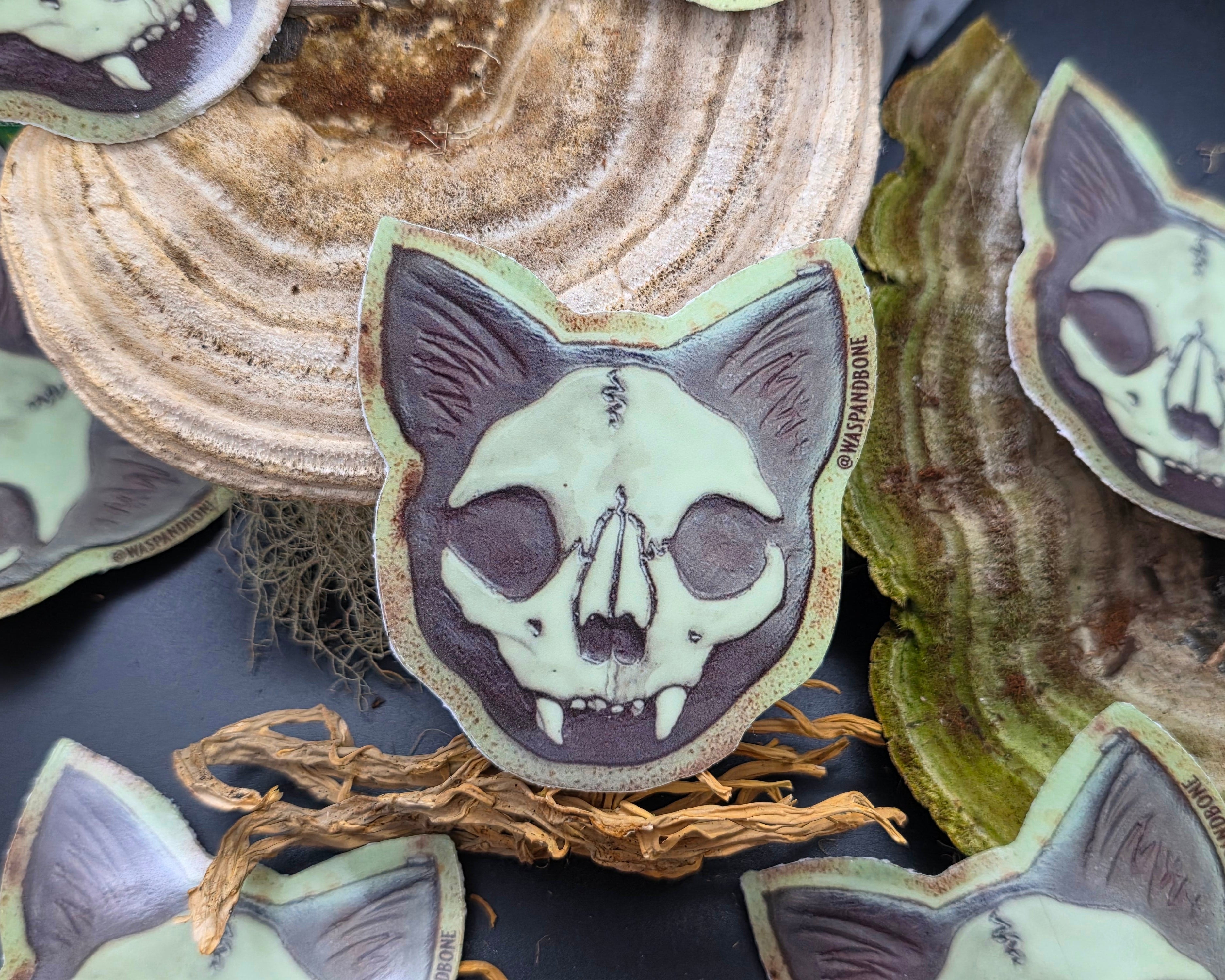 Glow in the dark cat skull sticker
