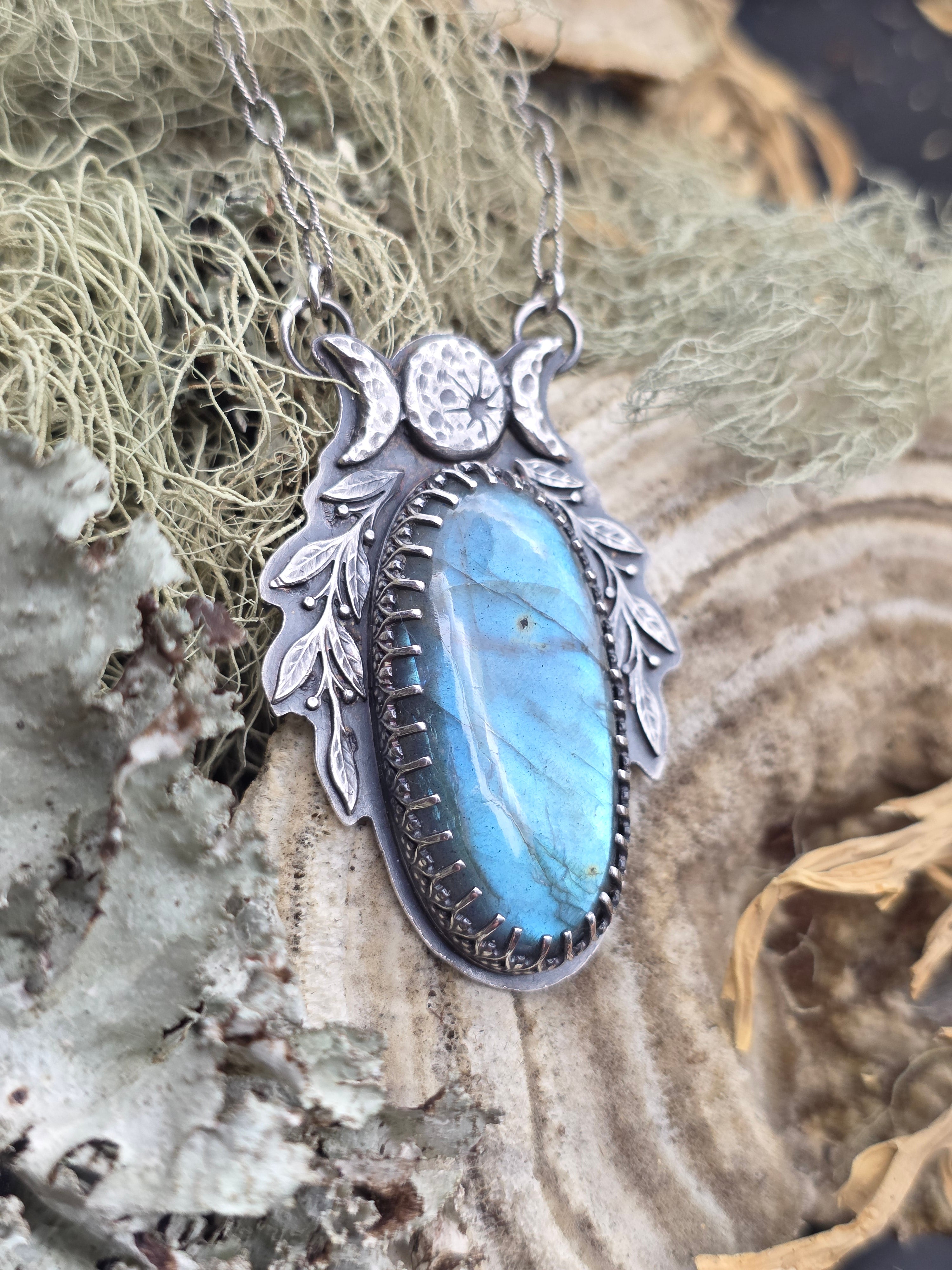 Labradorite triple moon necklace