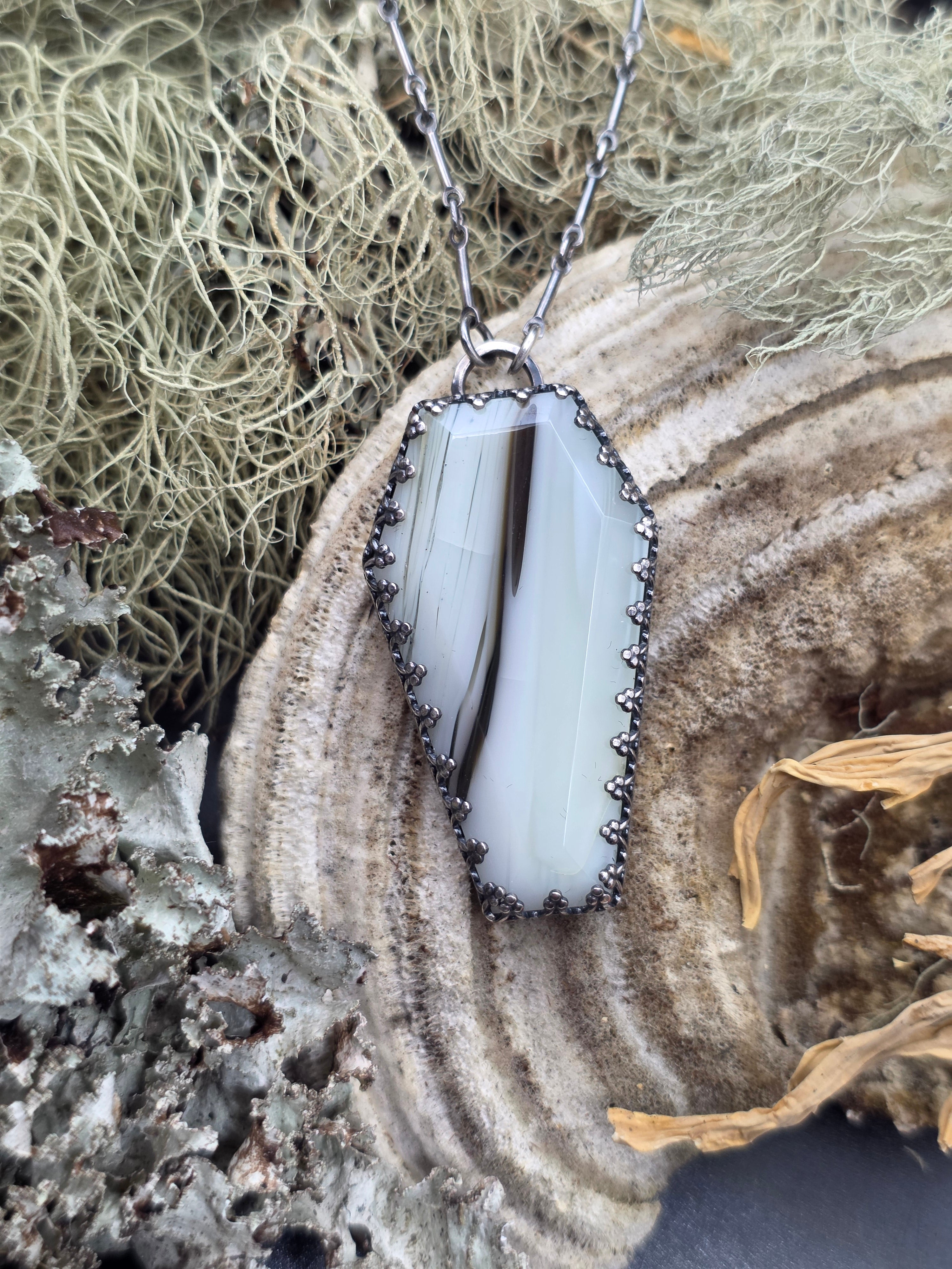 Uranium glass coffin necklace