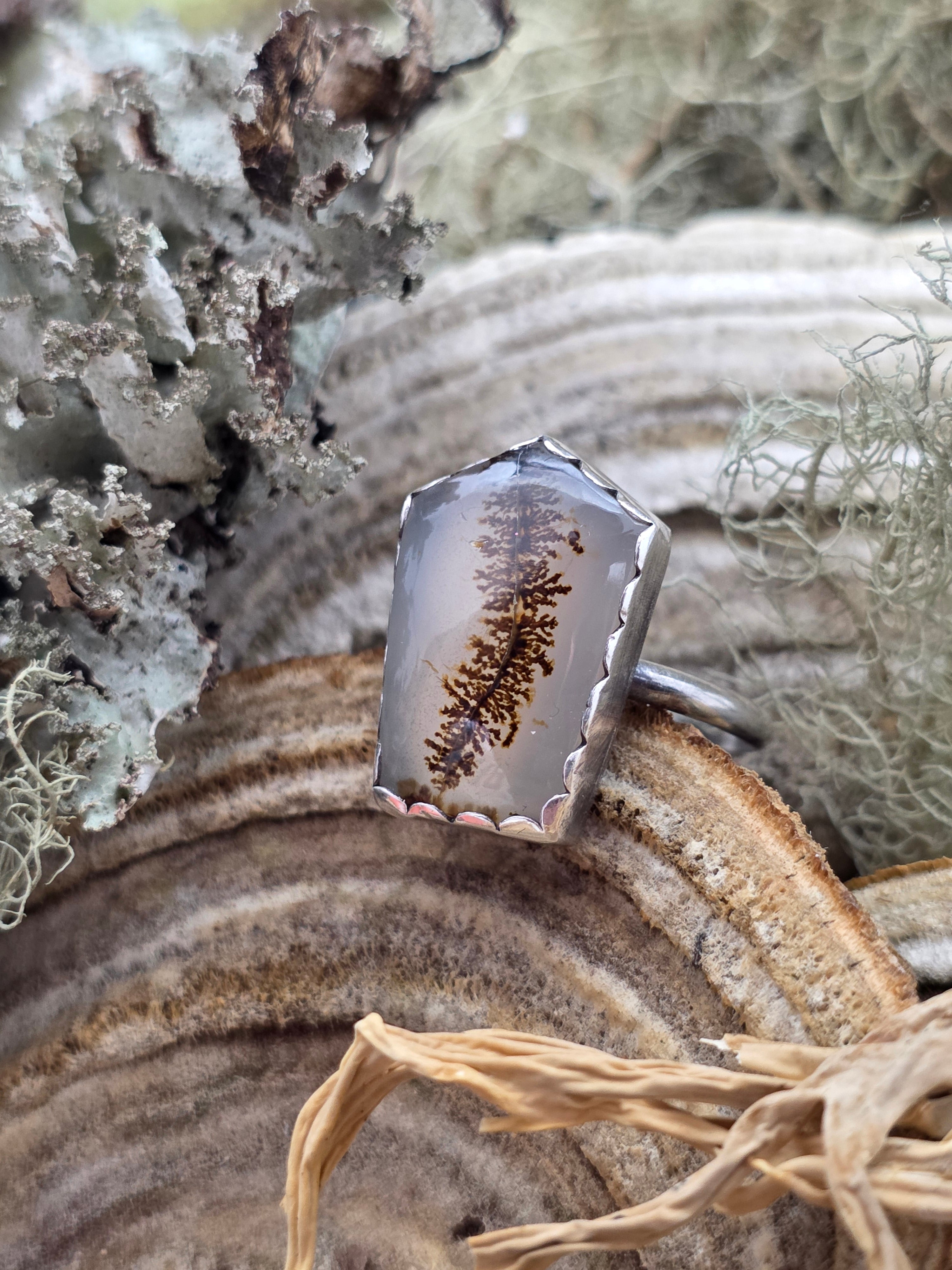 Dendritic agate coffin ring size 9