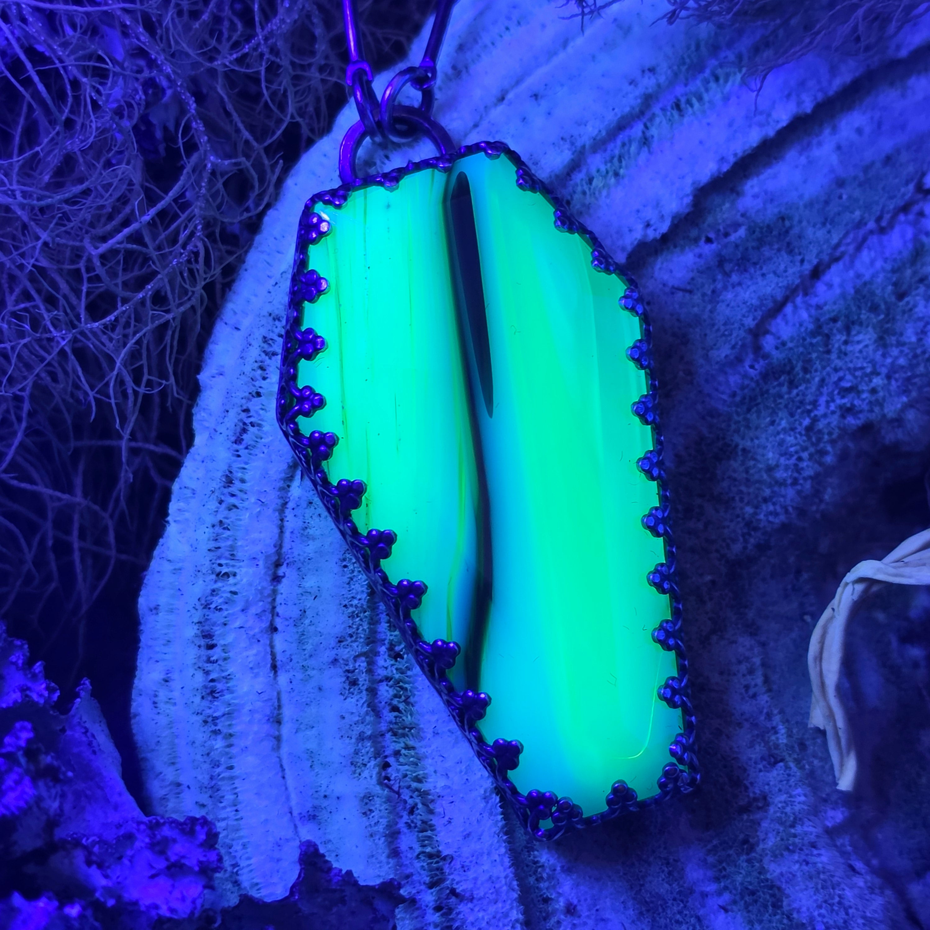 Uranium glass coffin necklace