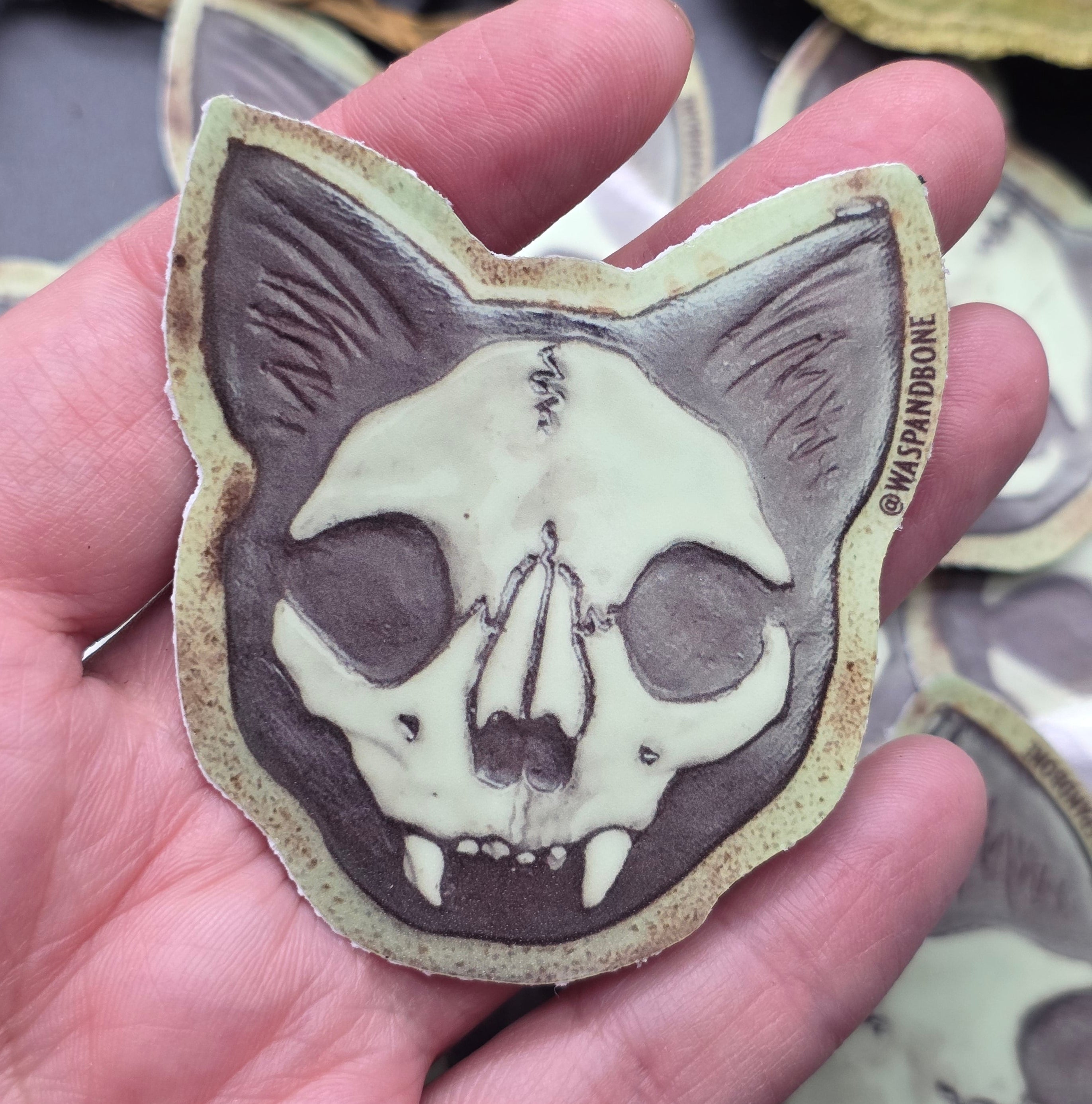 Glow in the dark cat skull sticker