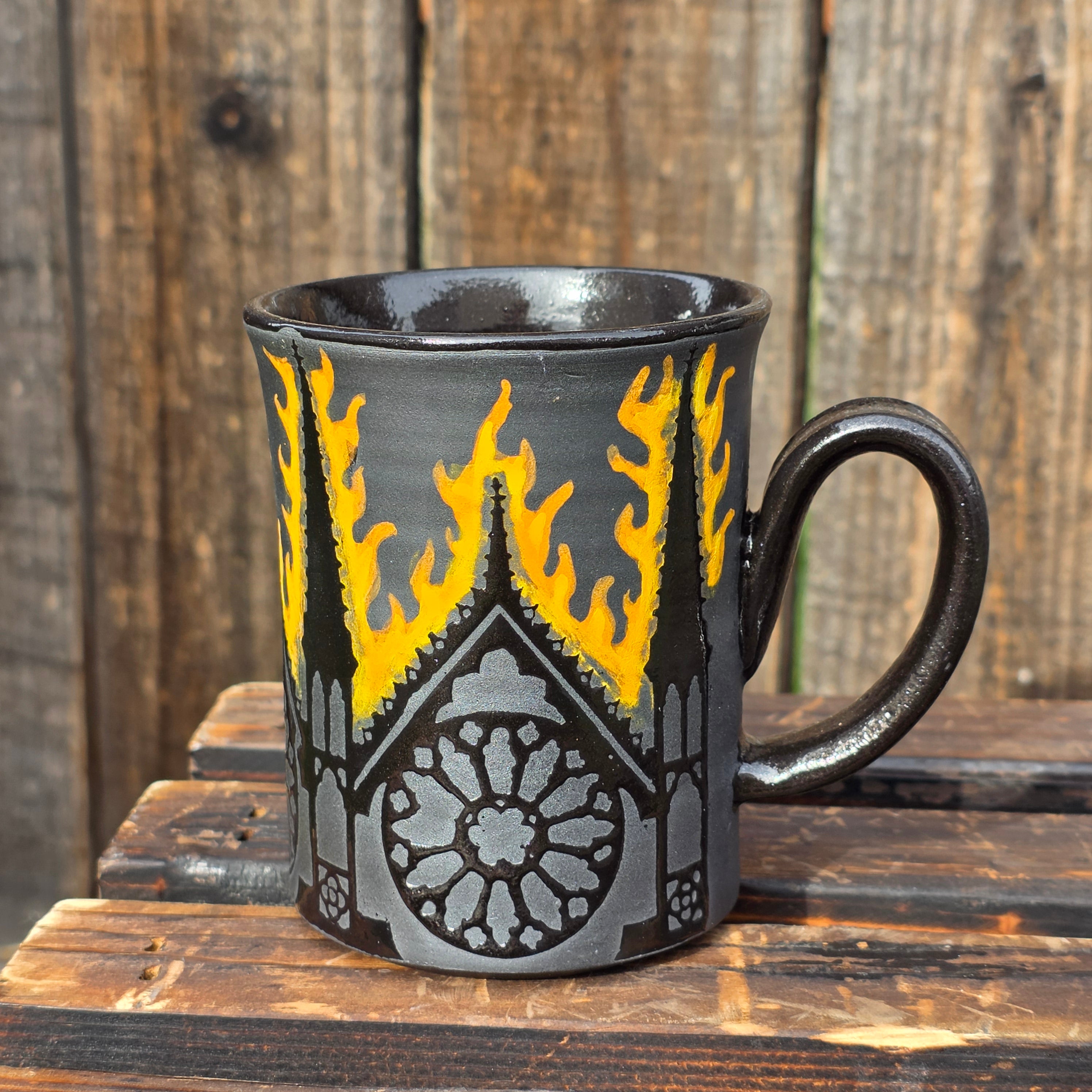 Burning cathedral mug