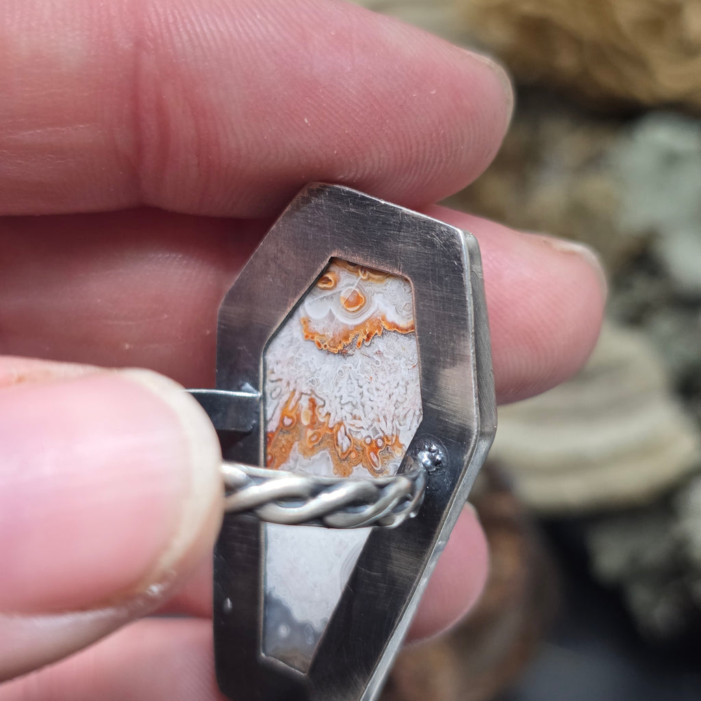 Lace agate coffin ring size 7.5