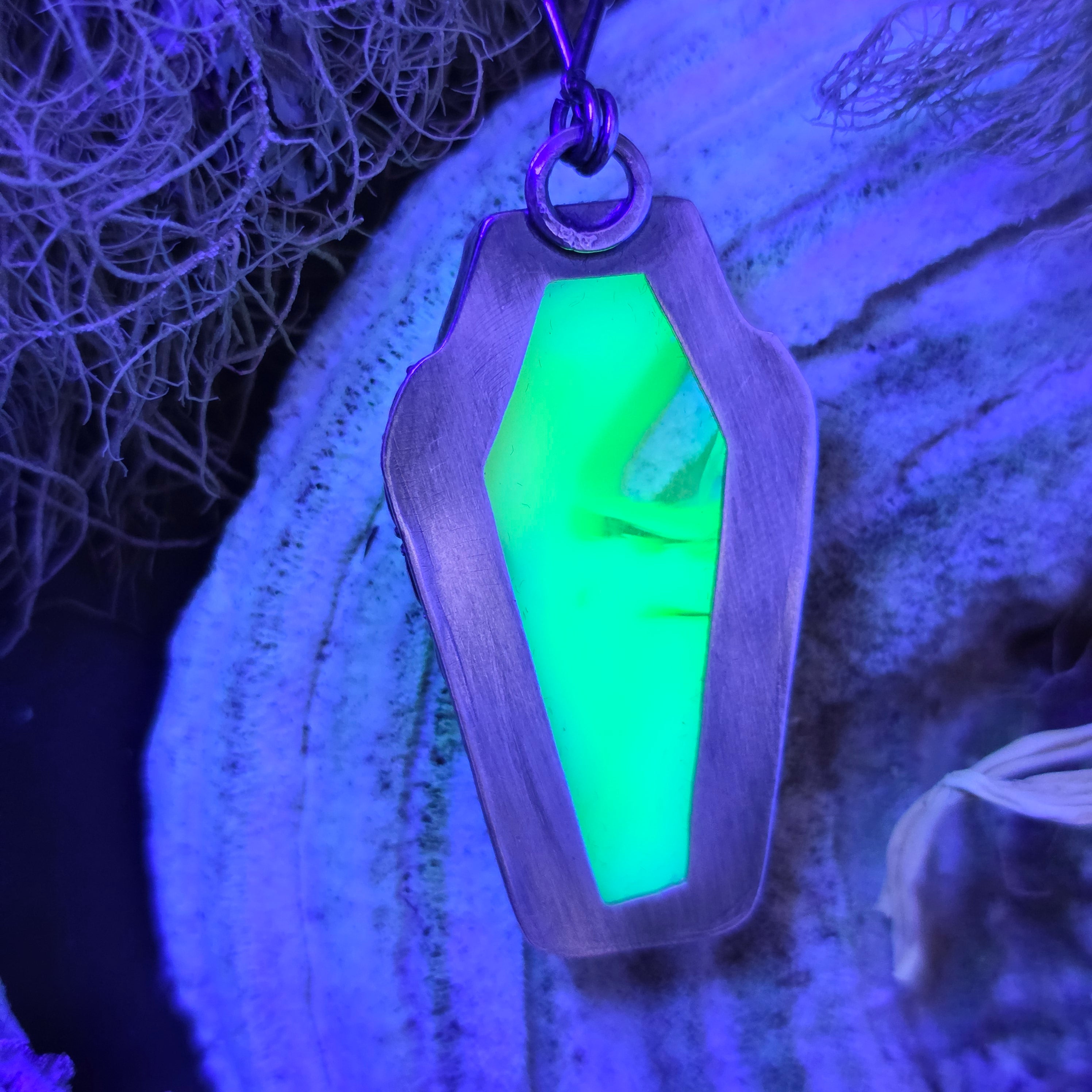 Uranium glass coffin necklace