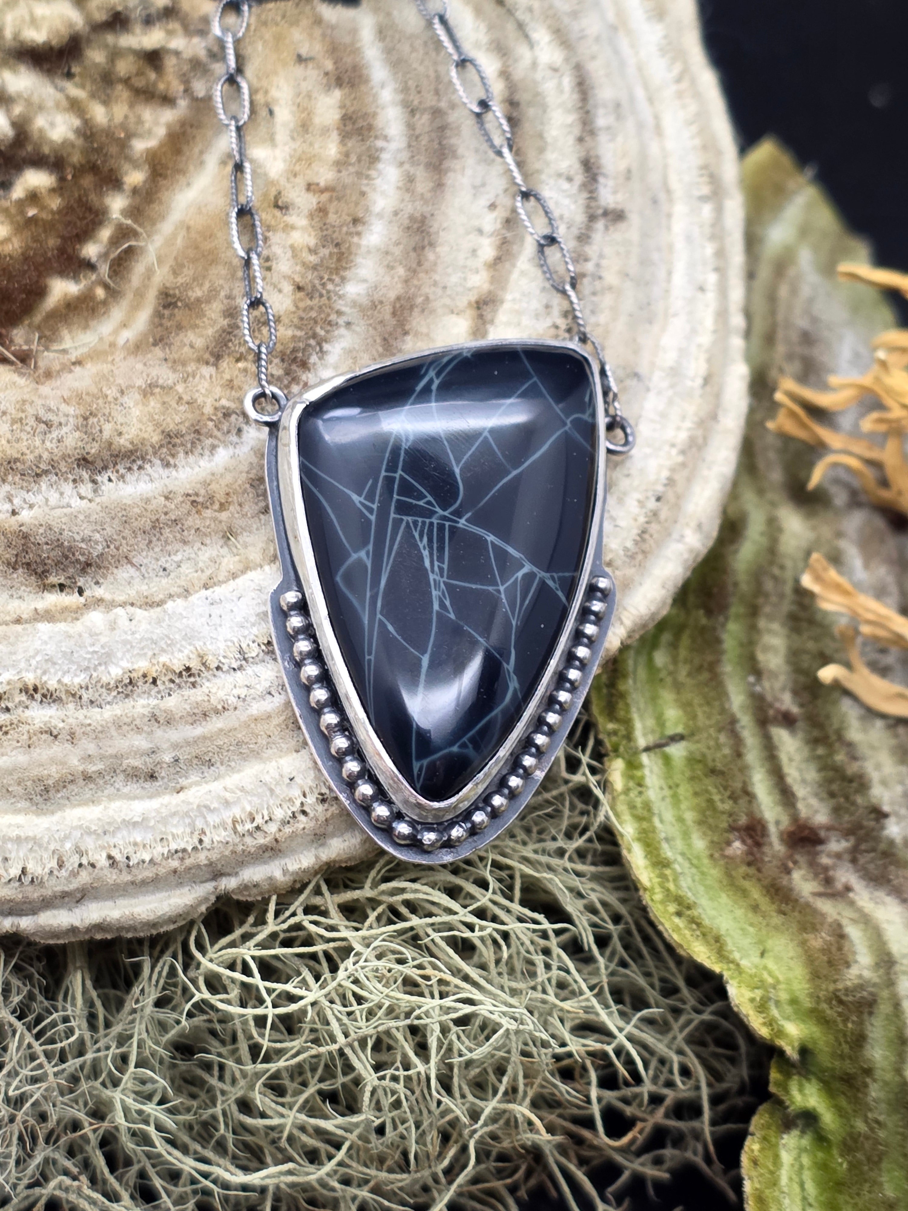 Spiderweb obsidian sterling necklace
