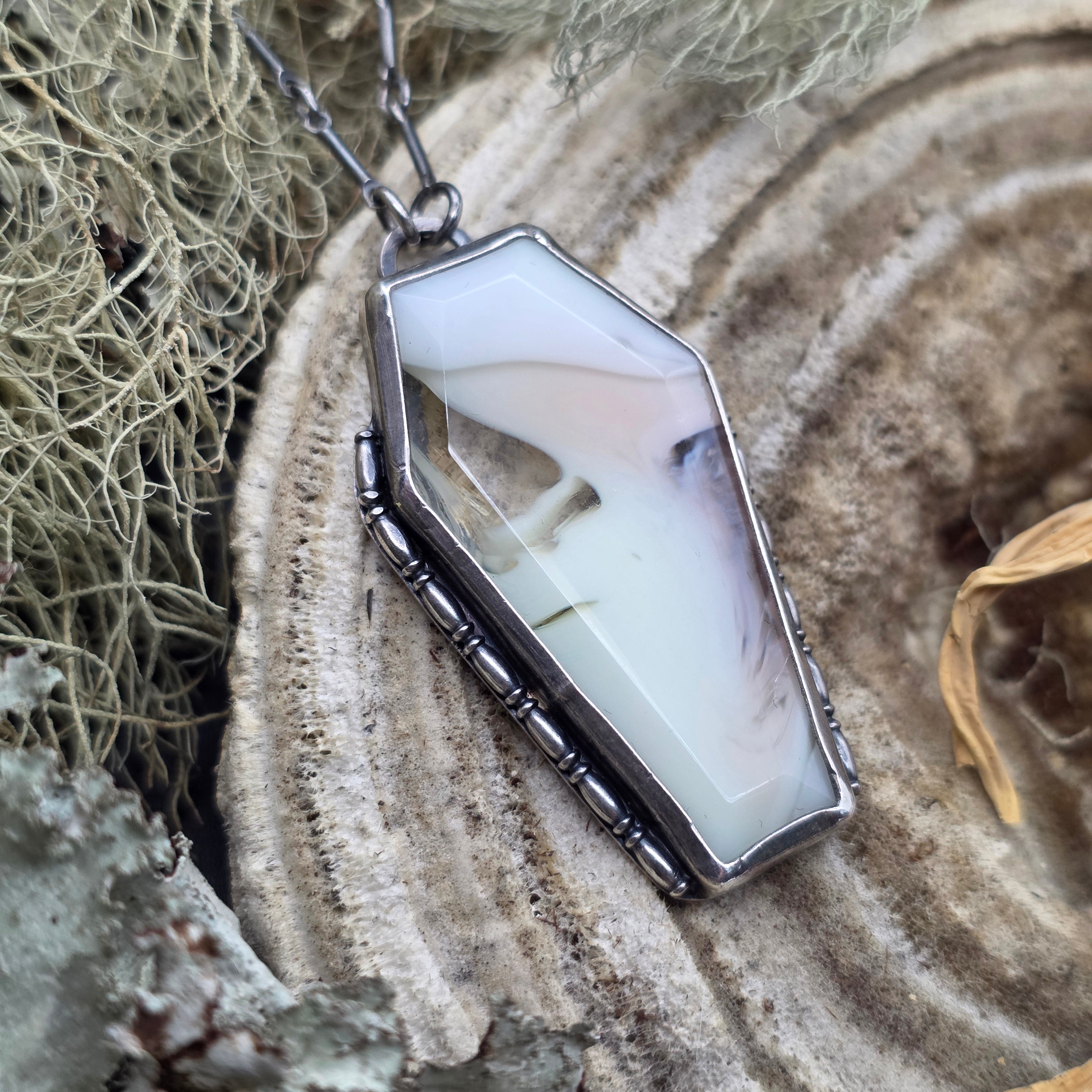 Uranium glass coffin necklace