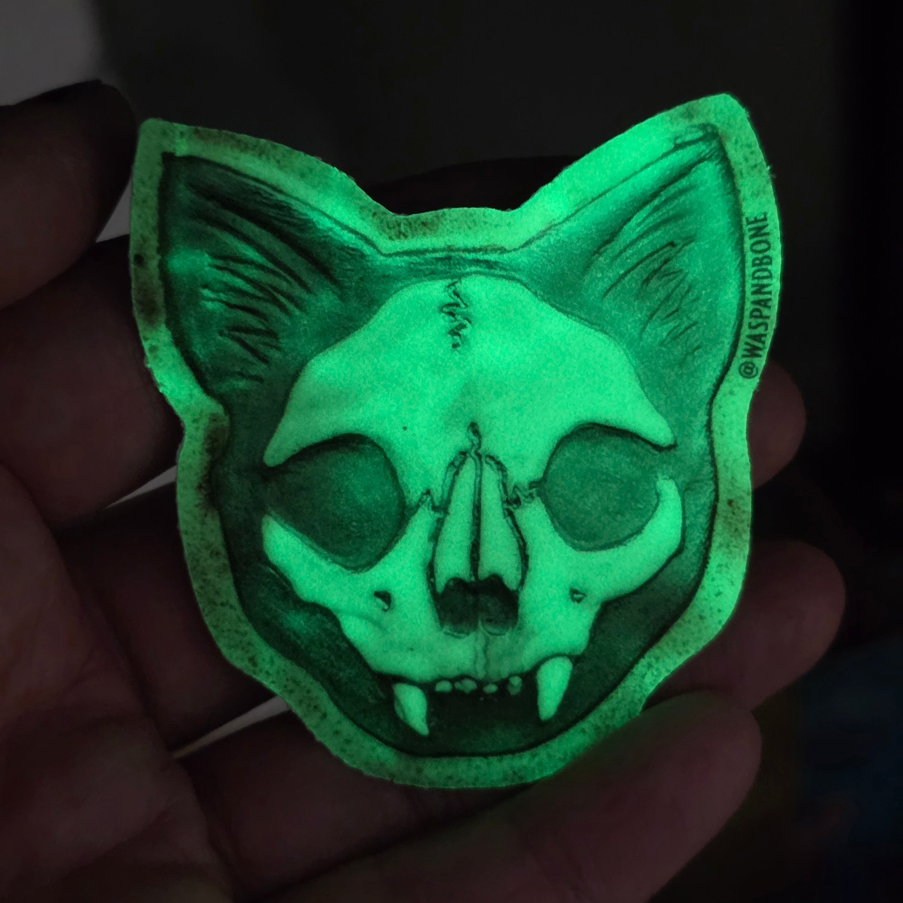 Glow in the dark cat skull sticker