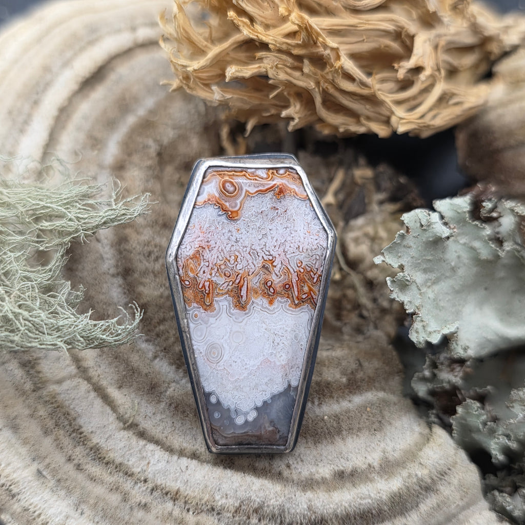 Lace agate coffin ring size 7.5