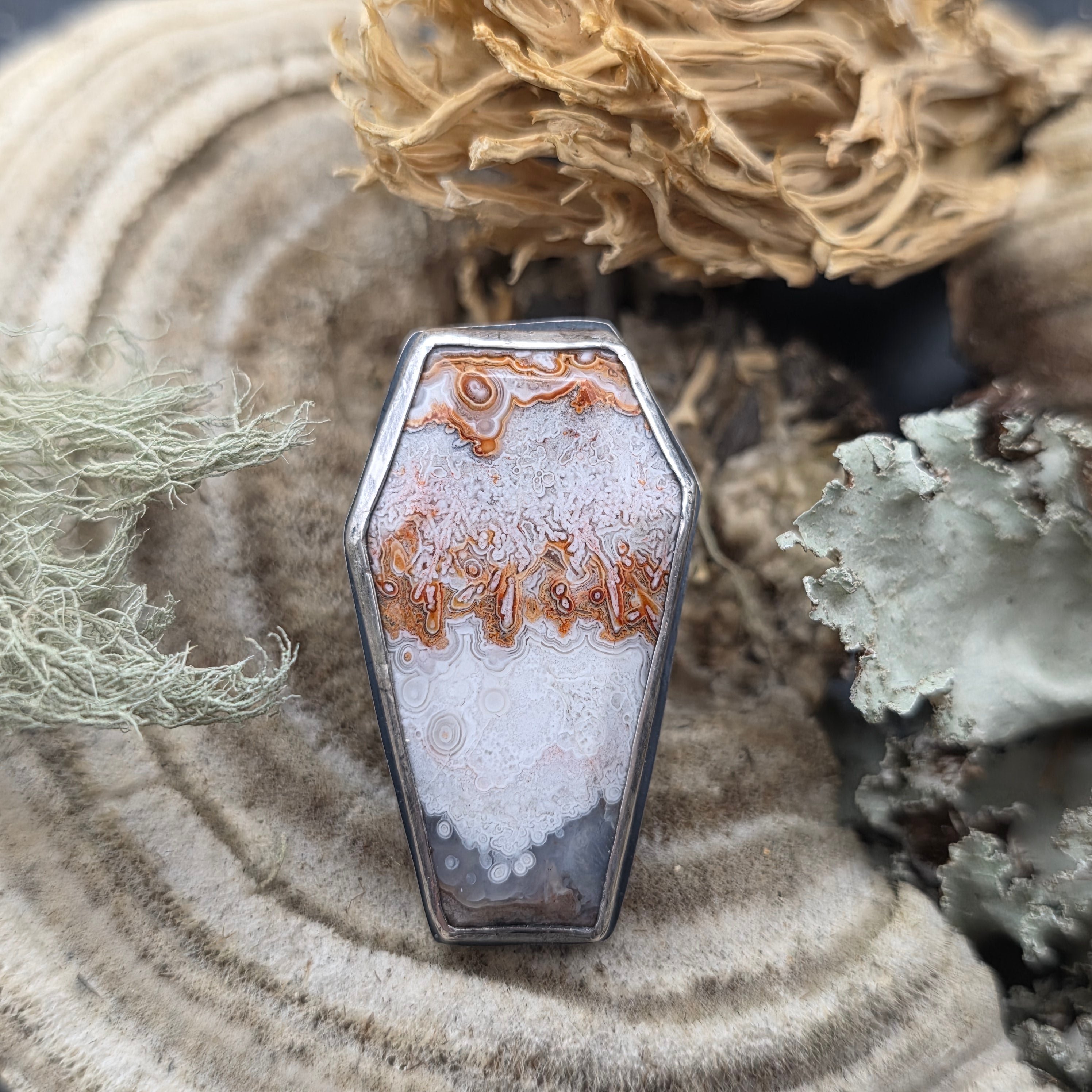 Lace agate coffin ring size 7.5