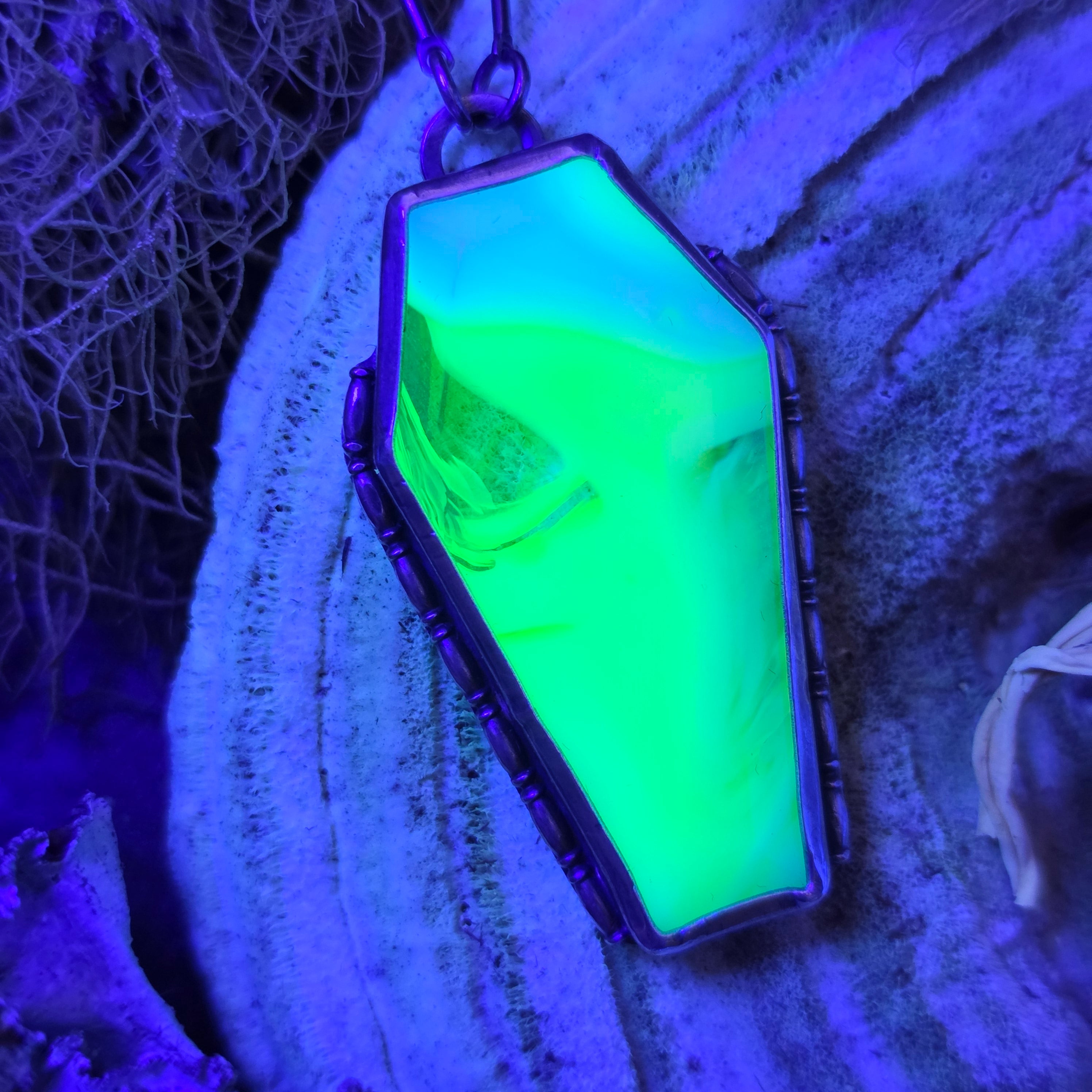 Uranium glass coffin necklace