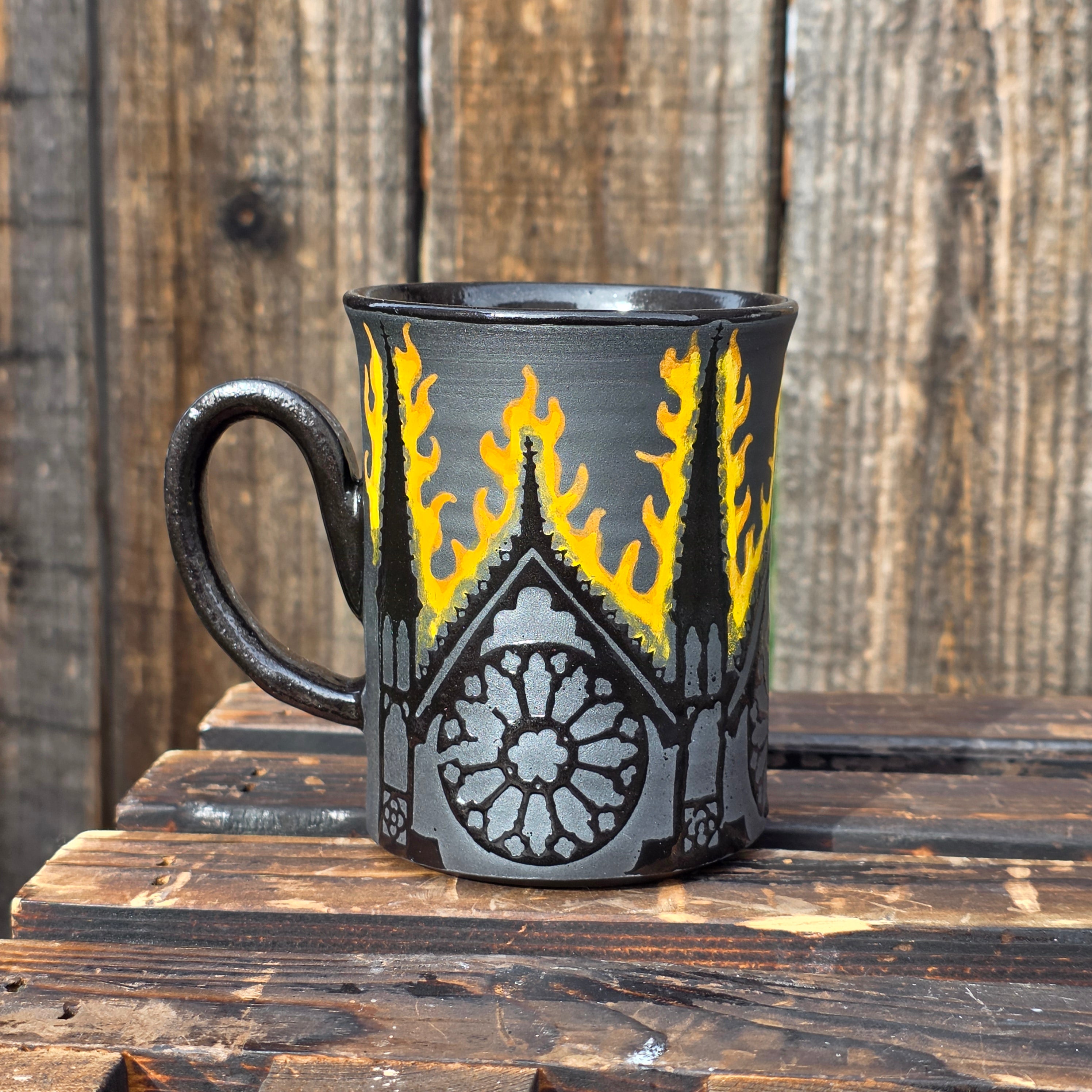 Burning cathedral mug