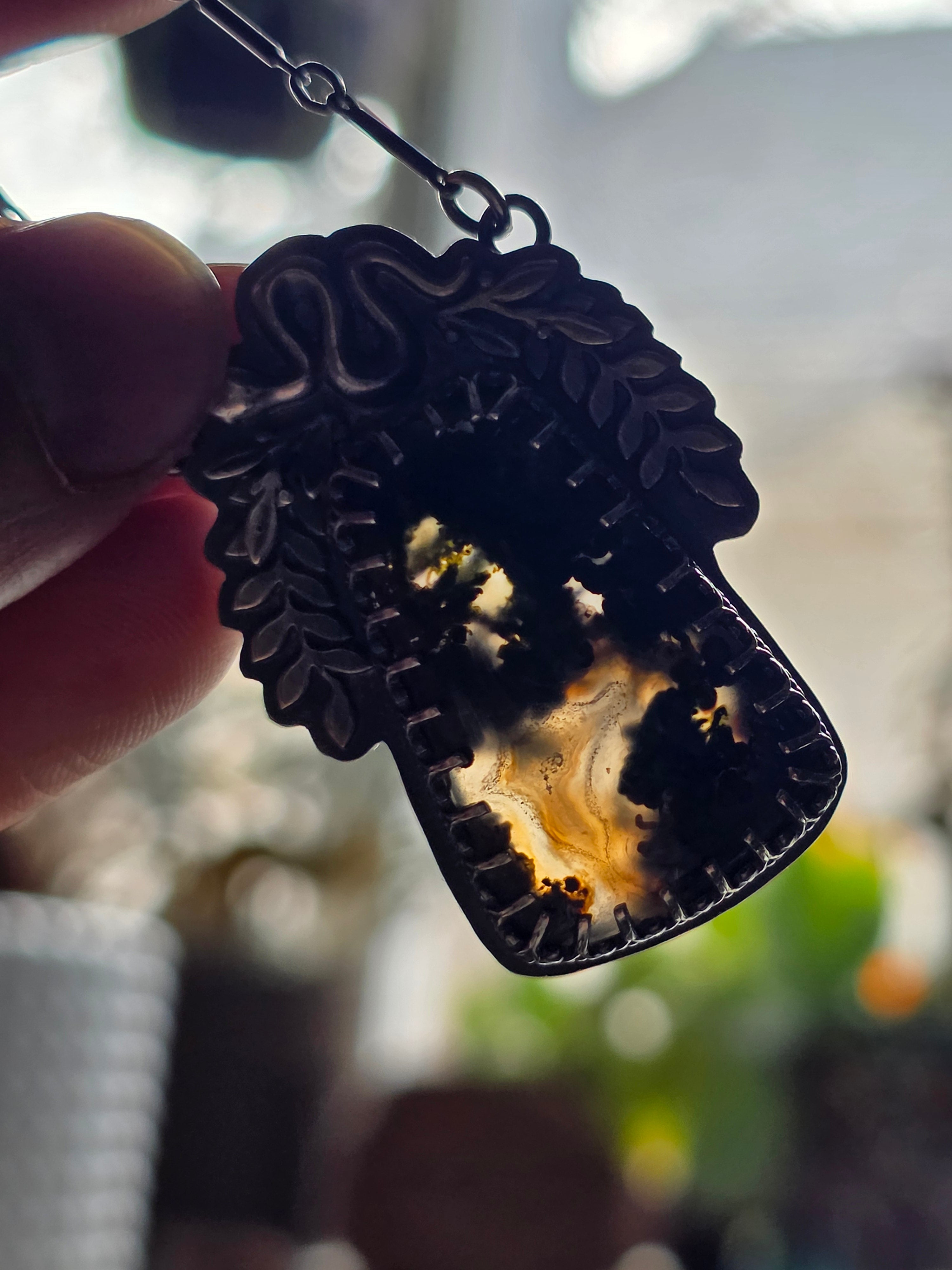 Moss agate snake necklace