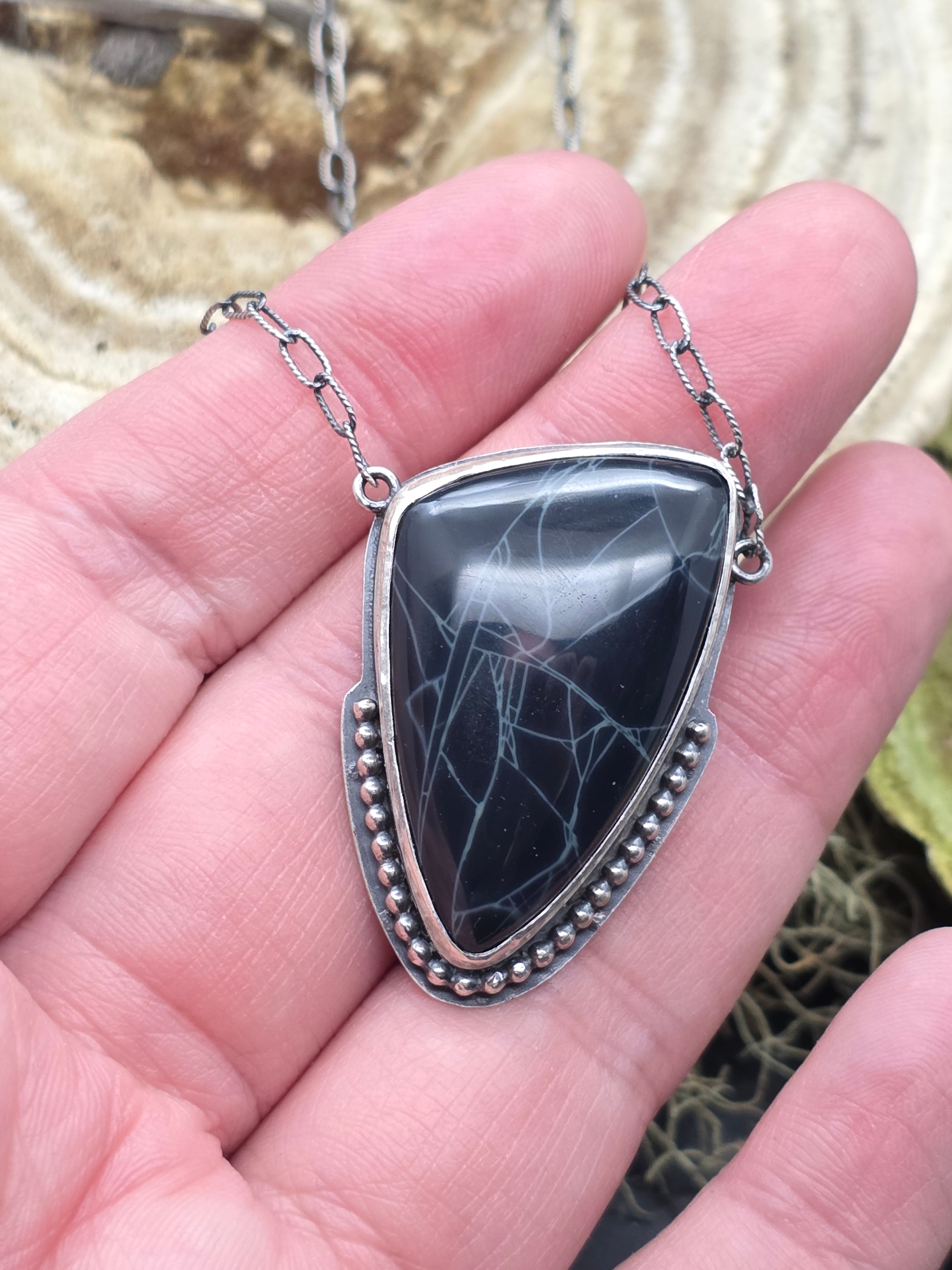 Spiderweb obsidian sterling necklace