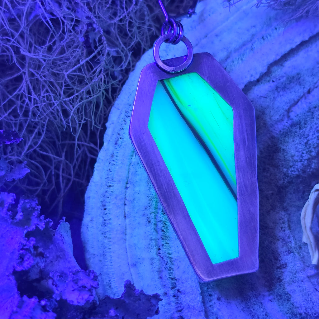 Uranium glass coffin necklace