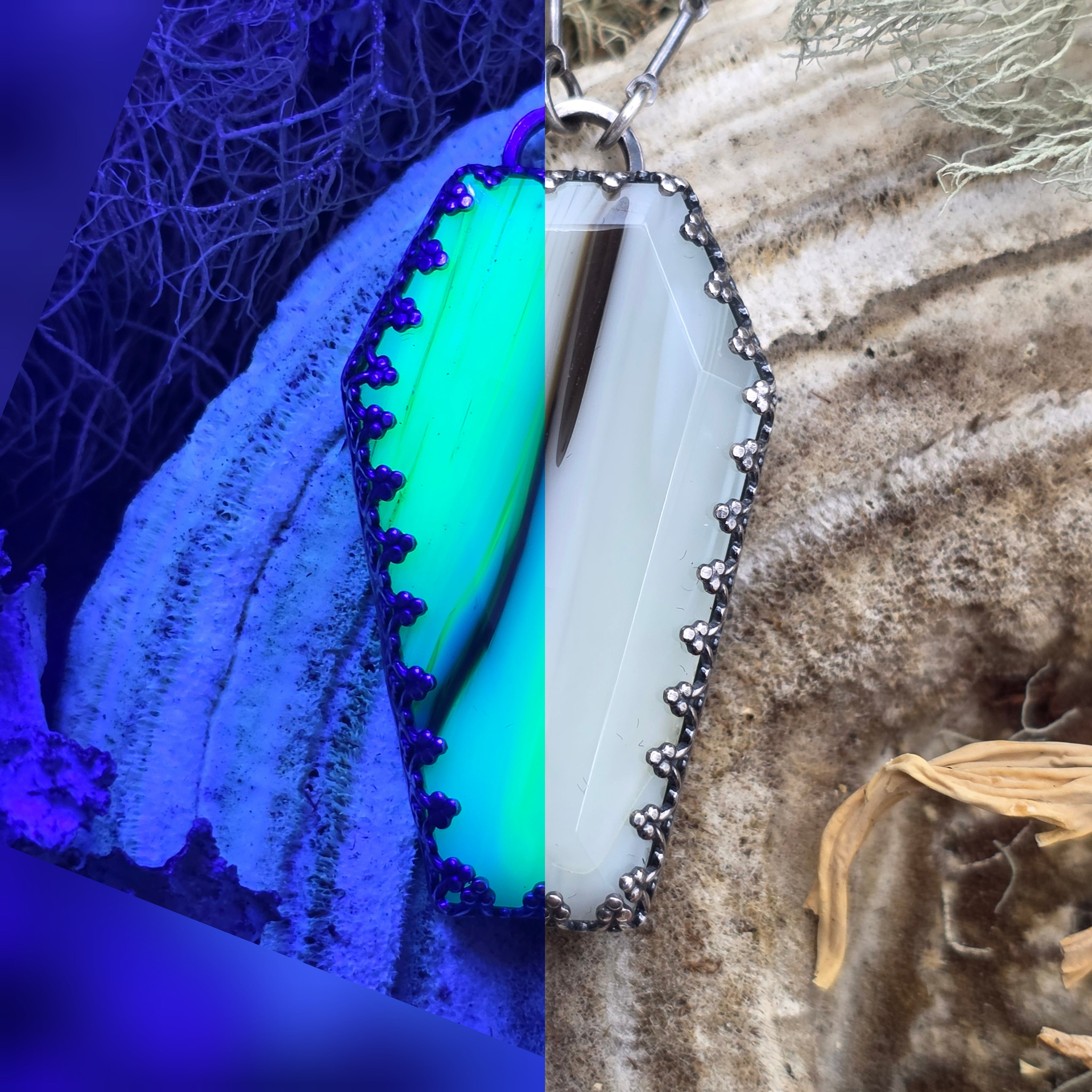 Uranium glass coffin necklace