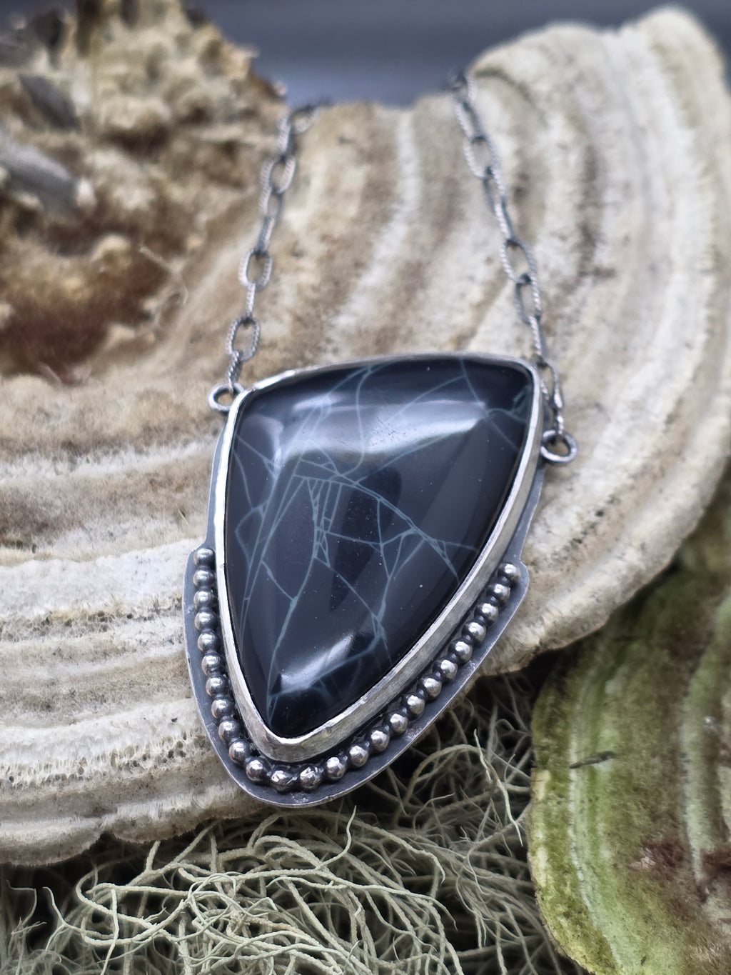Spiderweb obsidian sterling necklace