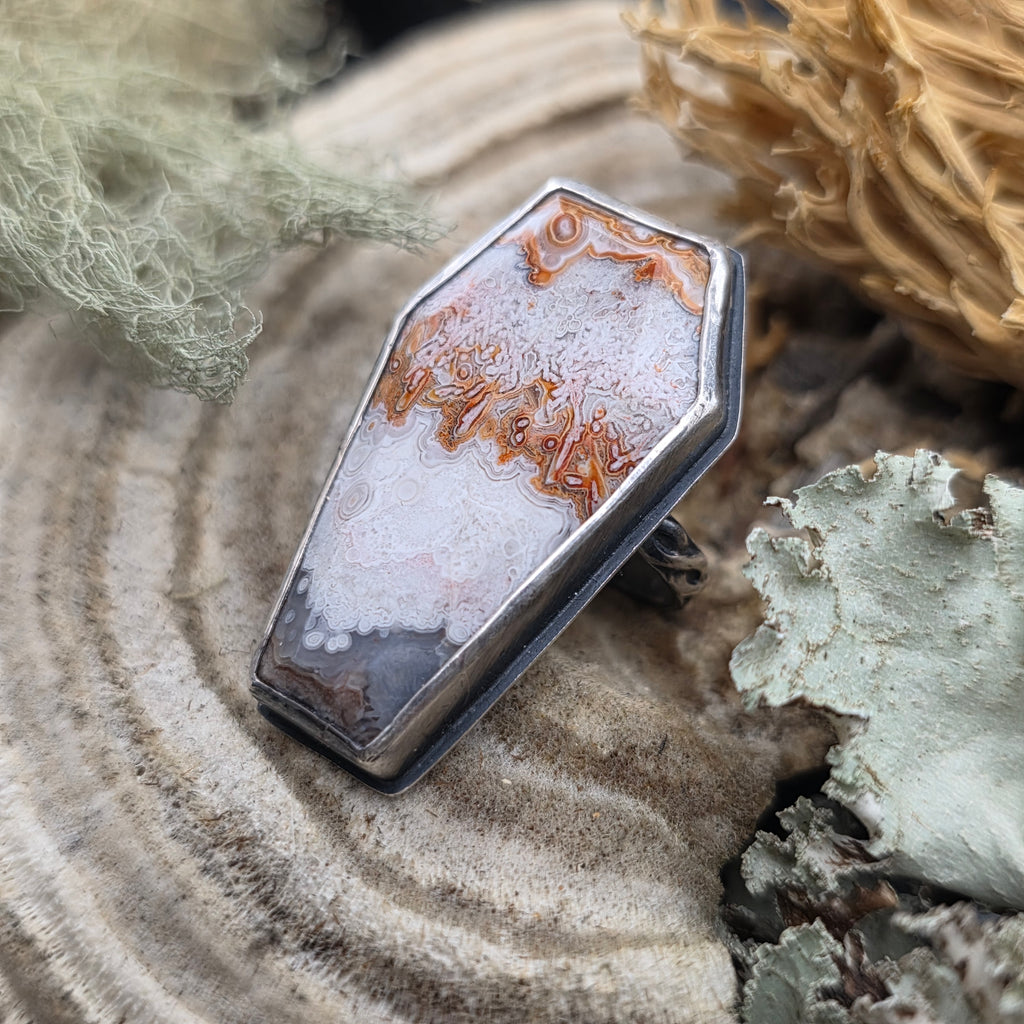 Lace agate coffin ring size 7.5