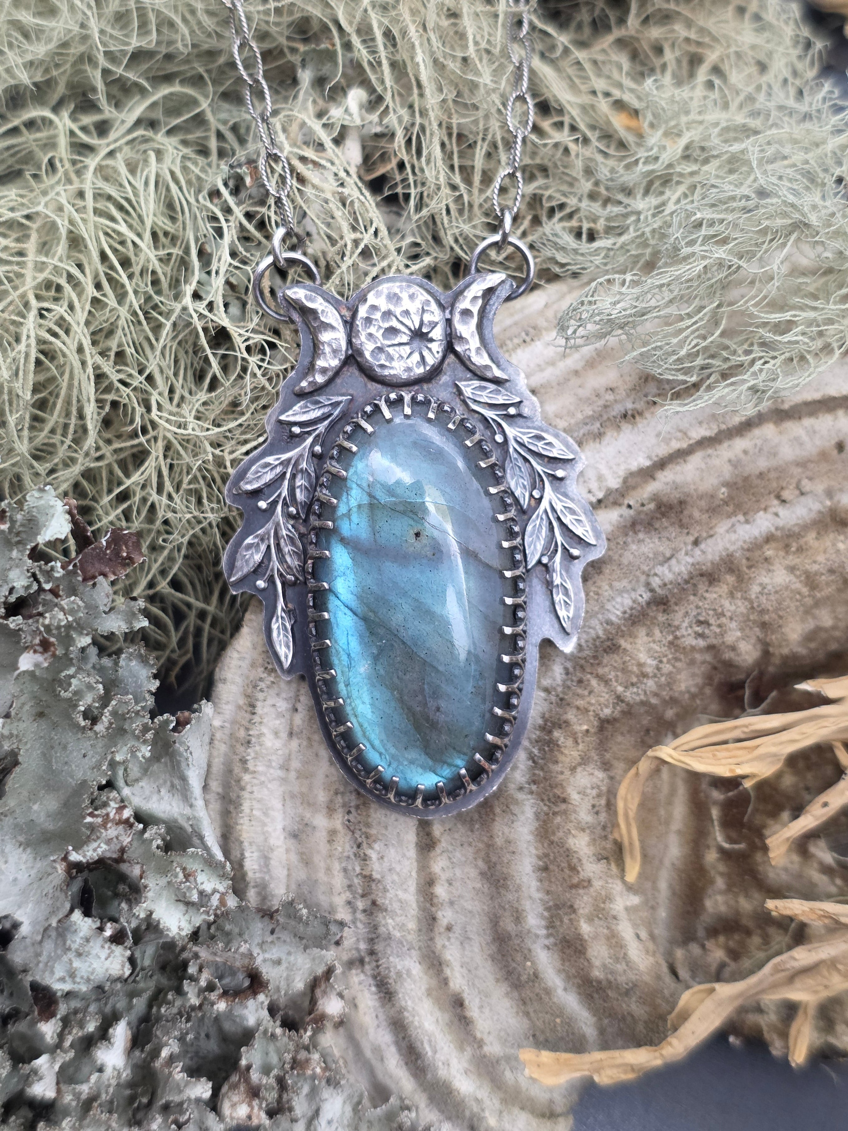 Labradorite triple moon necklace