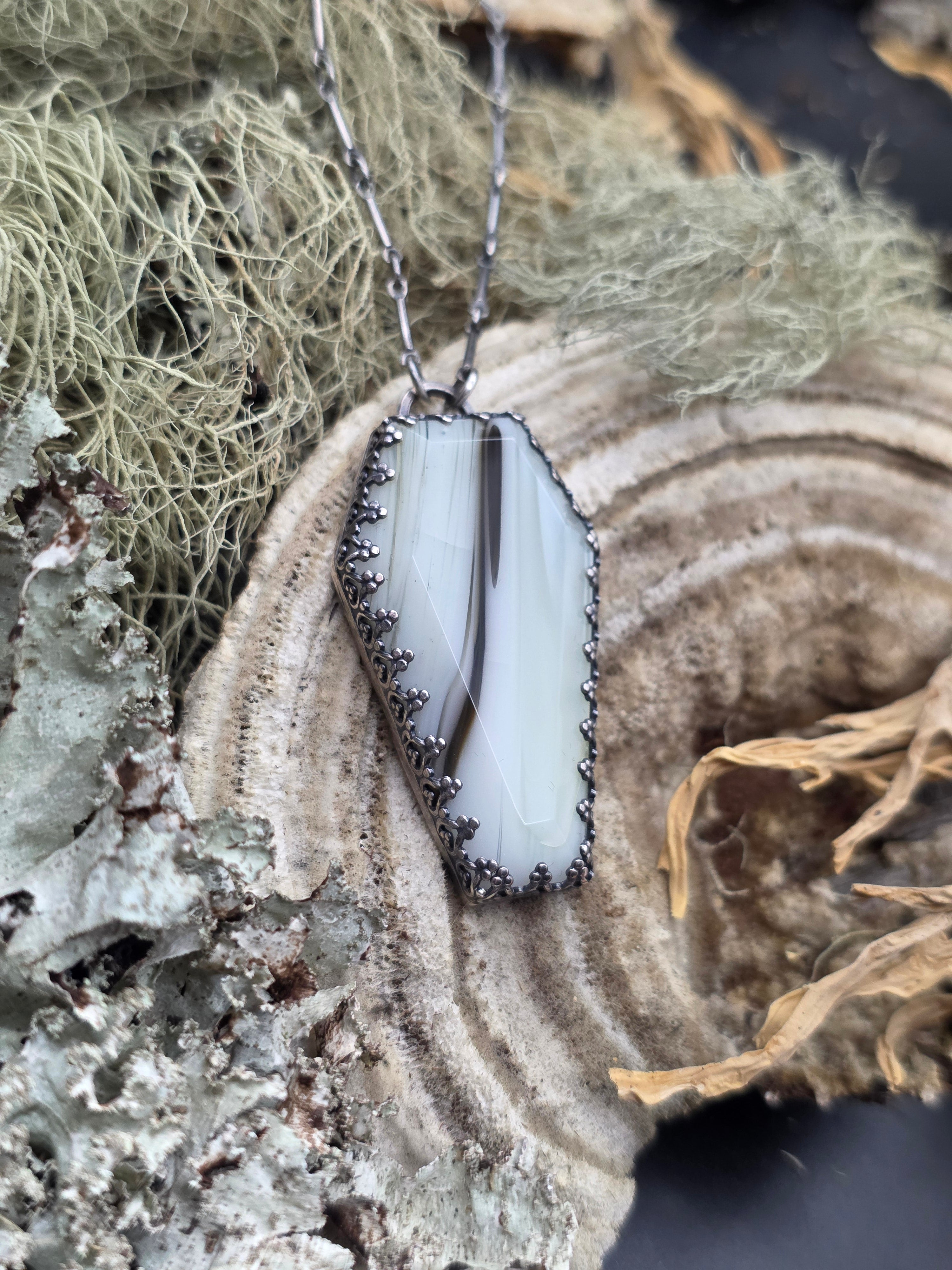Uranium glass coffin necklace