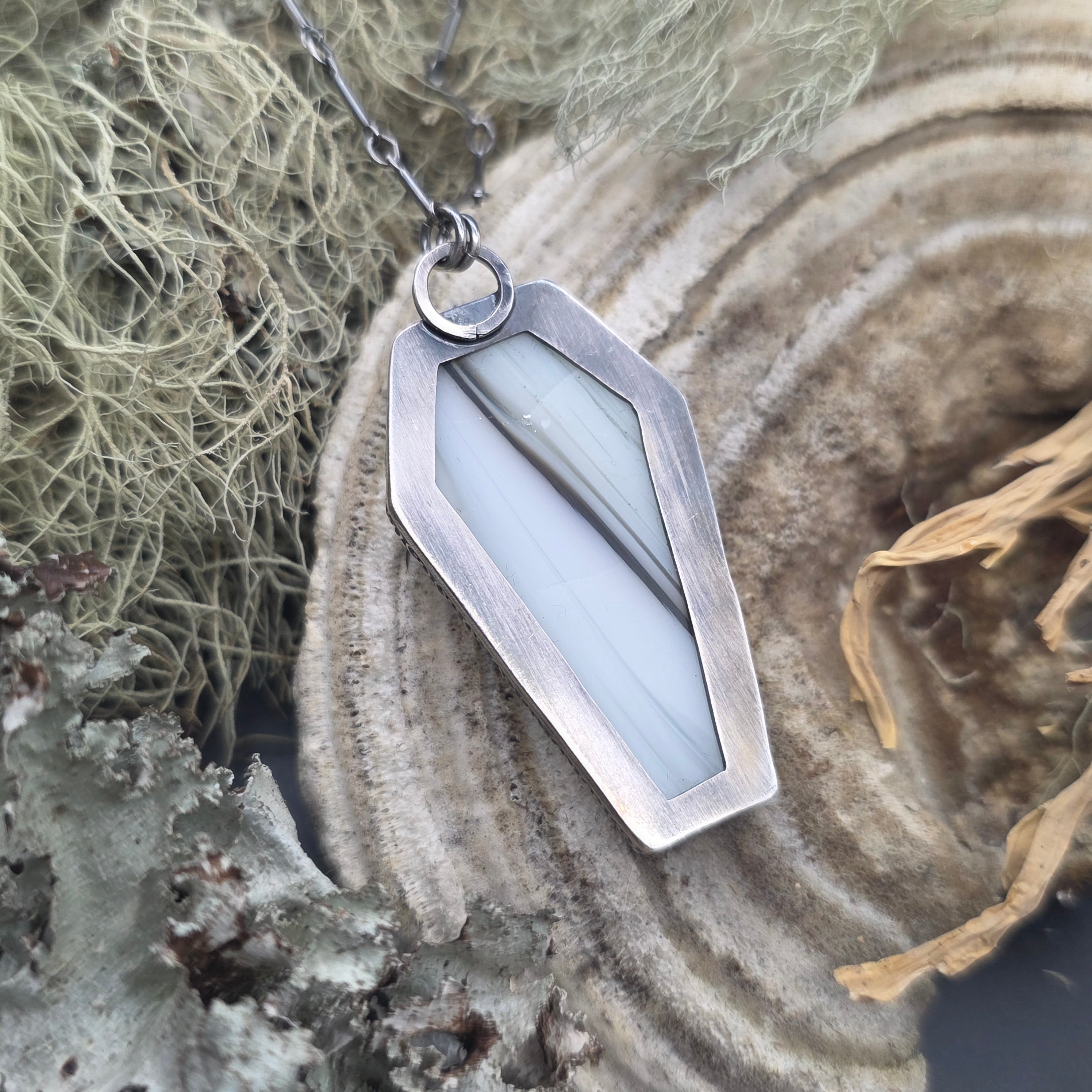 Uranium glass coffin necklace